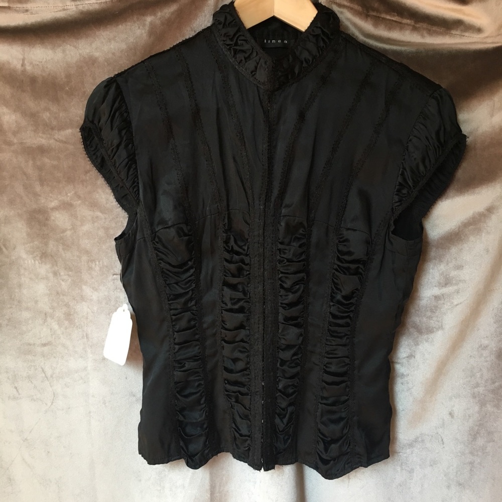 Linea Black Silk Blouse Top